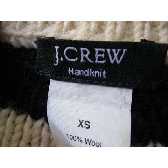 J Crew Handknit Wool Sweater XS Black Cream Stripes Cozy Cable Knit GUC - Picture 4 of 16